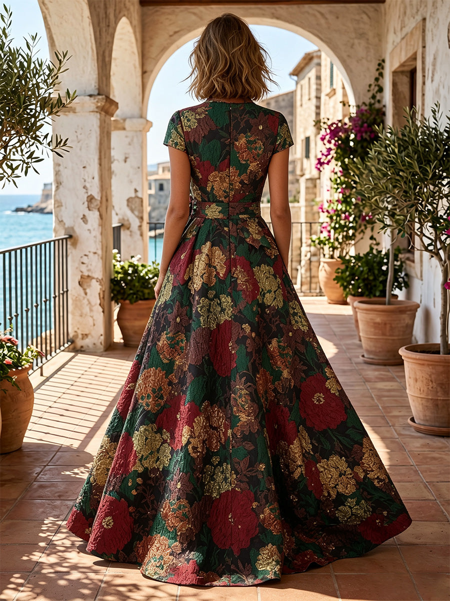 Jacquard A-Line/Princess V-Neck Floor-Length Mother of the Bride & Groom Dresses with Pockets