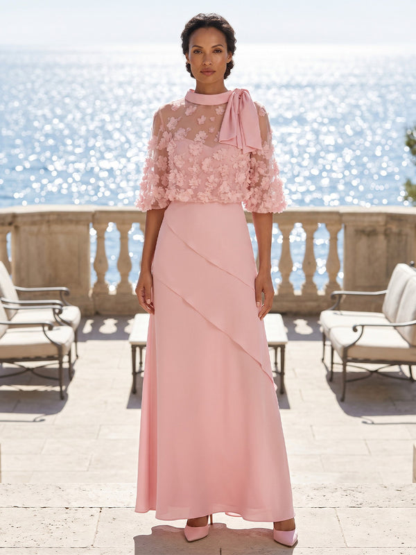 Chiffon A-Line/Princess Scoop Neck Floor-Length Mother of the Bride & Groom Dresses with 3D Flowers