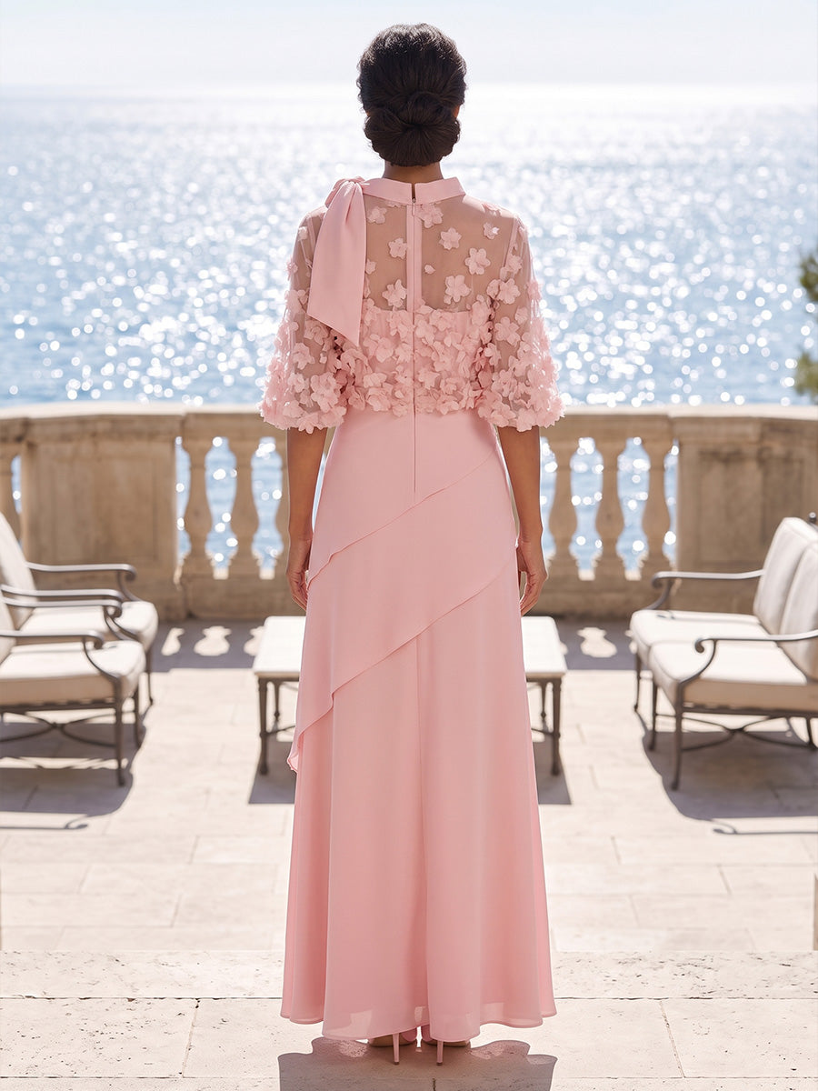 Chiffon A-Line/Princess Scoop Neck Floor-Length Mother of the Bride & Groom Dresses with 3D Flowers