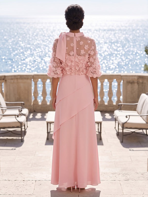 Chiffon A-Line/Princess Scoop Neck Floor-Length Mother of the Bride & Groom Dresses with 3D Flowers
