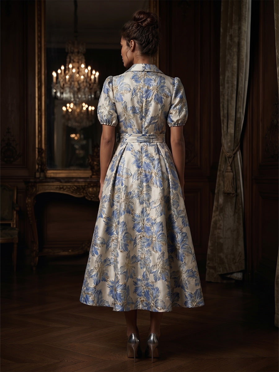Jacquard A-Line/Princess V-Neck Tea-Length Mother of the Bride & Groom Dresses with Belt