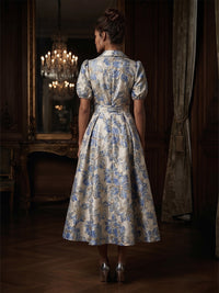 Jacquard A-Line/Princess V-Neck Tea-Length Mother of the Bride & Groom Dresses with Belt