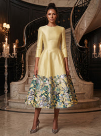 Satin A-Line/Princess Scoop Neck Tea-Length Mother of the Bride & Groom Dresses with Sequin Floral