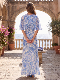 Floral Print A-Line/Princess Scoop Neck Floor-Length Mother of the Bride & Groom Dresses with Ruffles