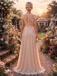 A-Line/Princess Scoop Neck Chiffon Floor-Length Mother of the Bride & Groom Dresses with Lace Appliques & Pleats