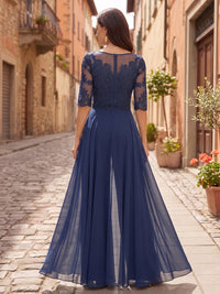 Scoop Neck Chiffon Floor-Length Mother of the Bride & Groom Jumpsuit with Lace Appliques