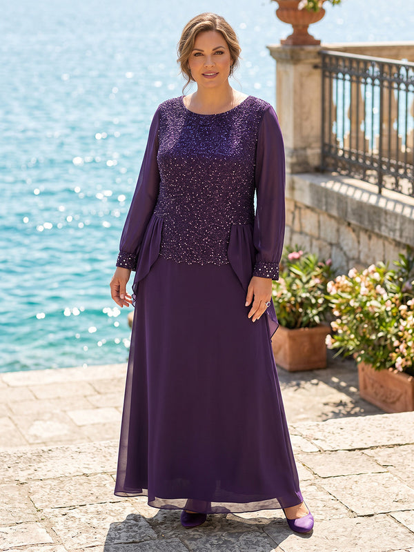 Plus Size A-Line/Princess Scoop Neck Chiffon Floor-Length Mother of the Bride & Groom Dresses with Sequin