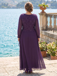 Plus Size A-Line/Princess Scoop Neck Chiffon Floor-Length Mother of the Bride & Groom Dresses with Sequin