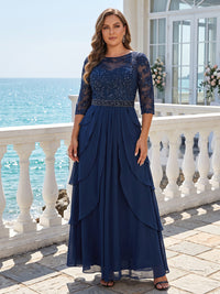 Plus Size A-Line/Princess Scoop Neck Chiffon Floor-Length Mother of the Bride & Groom Dresses with Lace Appliques & Sequin
