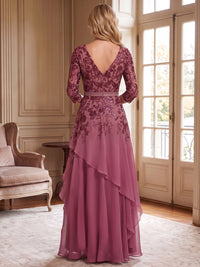 A-Line/Princess V-Neck Chiffon Floor-Length Mother of the Bride & Groom Dresses with Lace Appliques & Ruffles