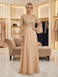 A-Line/Princess V-Neck Chiffon Floor-Length Mother of the Bride & Groom Dresses with Sequin Bodice