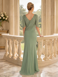 Sheath/Column V-Neck Chiffon Floor-Length Mother of the Bride & Groom Dresses with Sequin Bodice