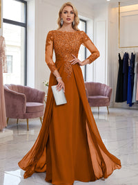 A-Line/Princess Scoop Neck Chiffon Floor-Length Mother of the Bride & Groom Dresses with Lace Embroidery Bodice