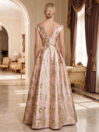 A-Line/Princess V-Neck Jacquard Floor-Length Mother of the Bride & Groom Dresses with Pleats & Belt