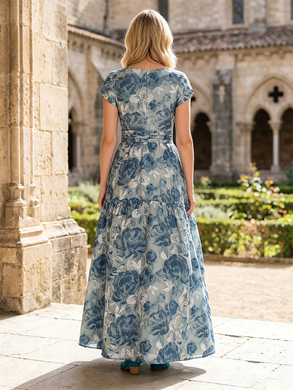 A-Line/Princess V-Neck Jacquard Floor-Length Mother of the Bride & Groom Dresses with Ruched Waist