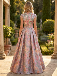 A-Line/Princess Scoop Neck Jacquard Floor-Length Mother of the Bride & Groom Dresses with Pleats