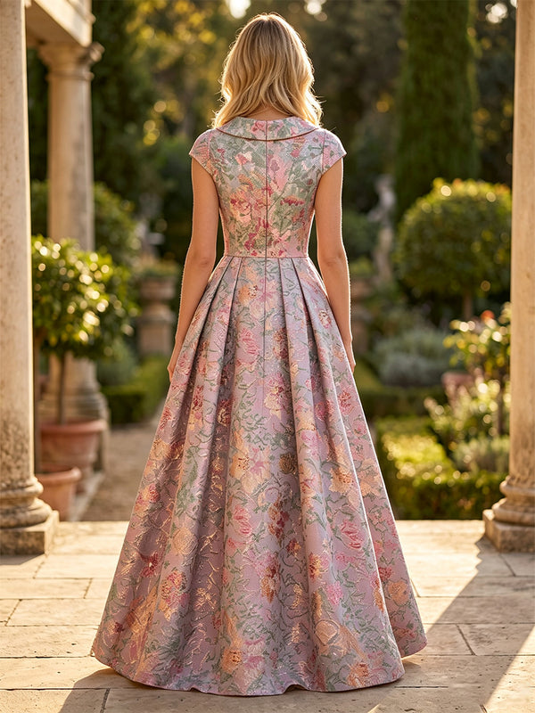 A-Line/Princess Scoop Neck Jacquard Floor-Length Mother of the Bride & Groom Dresses with Pleats