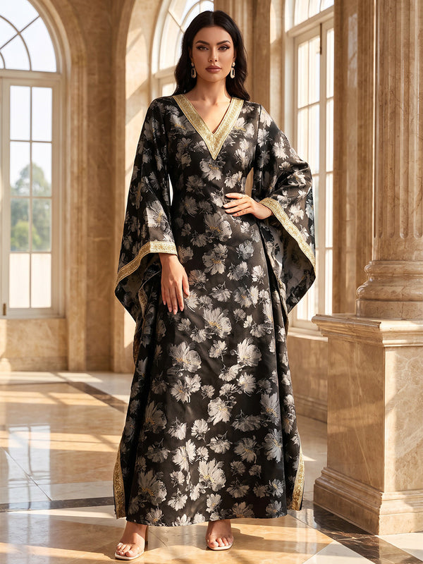 A-Line/Princess V-Neck Floral Print Floor-Length Mother of the Bride & Groom Dresses for Women