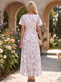 A-Line/Princess Scoop Neck Floral Print Tea-Length Mother of the Bride & Groom Dresses with Ruffles