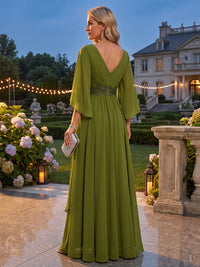 A-Line/Princess V-Neck Chiffon Floor-Length Mother of the Bride & Groom Dresses with Pleats
