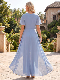 Jumpsuit V-Neck Chiffon Floor-Length Mother of the Bride Pantsuits with Pleats