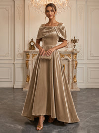 A-Line/Princess Square Neck Velvet Maxi Mother of the Bride & Groom Dresses with Pleats