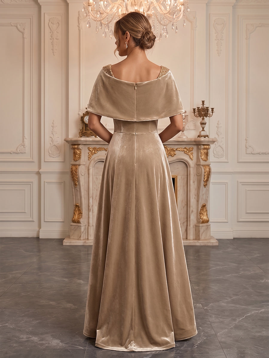 A-Line/Princess Square Neck Velvet Maxi Mother of the Bride & Groom Dresses with Pleats