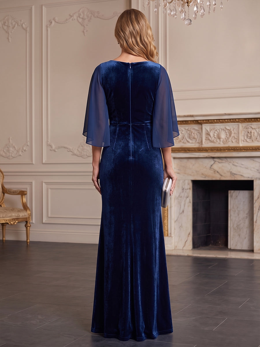 Sheath/Column V-Neck Velvet Maxi Mother of the Bride & Groom Dresses for Women