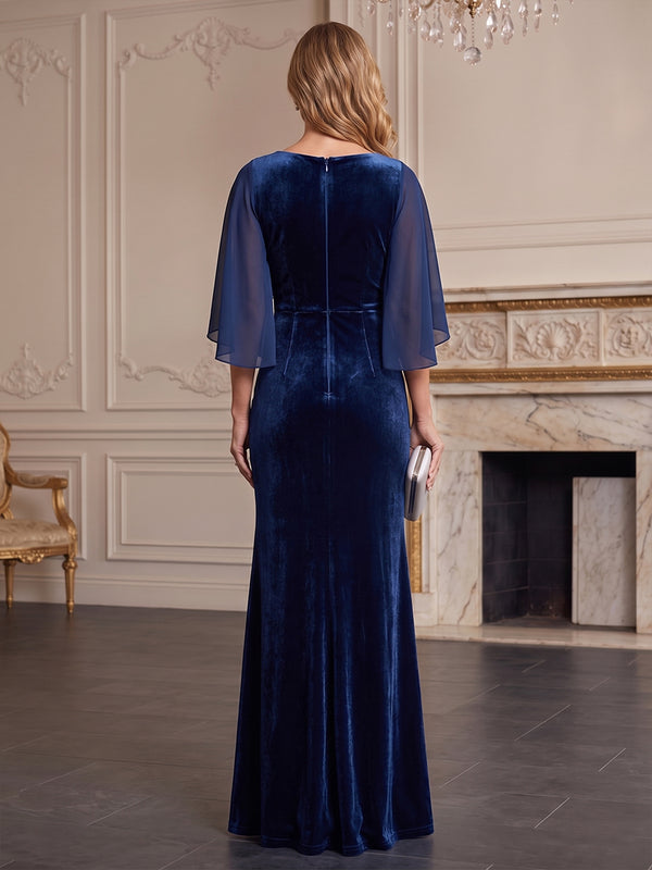Sheath/Column V-Neck Velvet Maxi Mother of the Bride & Groom Dresses for Women