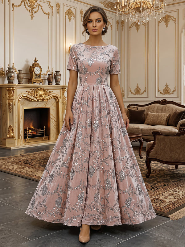 A-Line/Princess Scoop Neck Velvet Maxi Mother of the Bride & Groom Dresses with Pleats