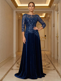 A-Line/Princess Scoop Neck Velvet Maxi Mother of the Bride & Groom Dresses with Lace Appliques