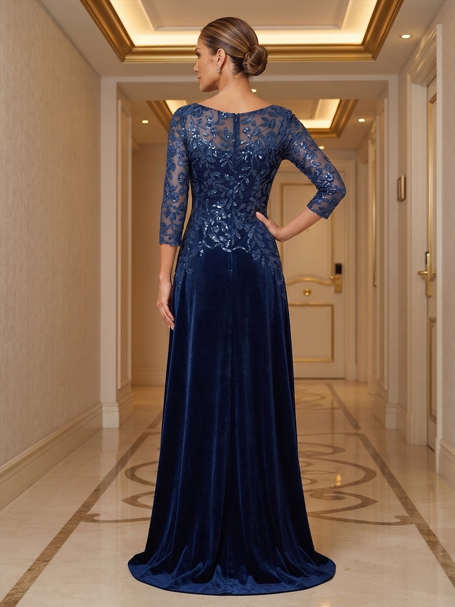 A-Line/Princess Scoop Neck Velvet Maxi Mother of the Bride & Groom Dresses with Lace Appliques