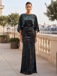 Sheath/Column Scoop Neck Velvet Maxi Mother of the Bride & Groom Dresses with Ruched Waist