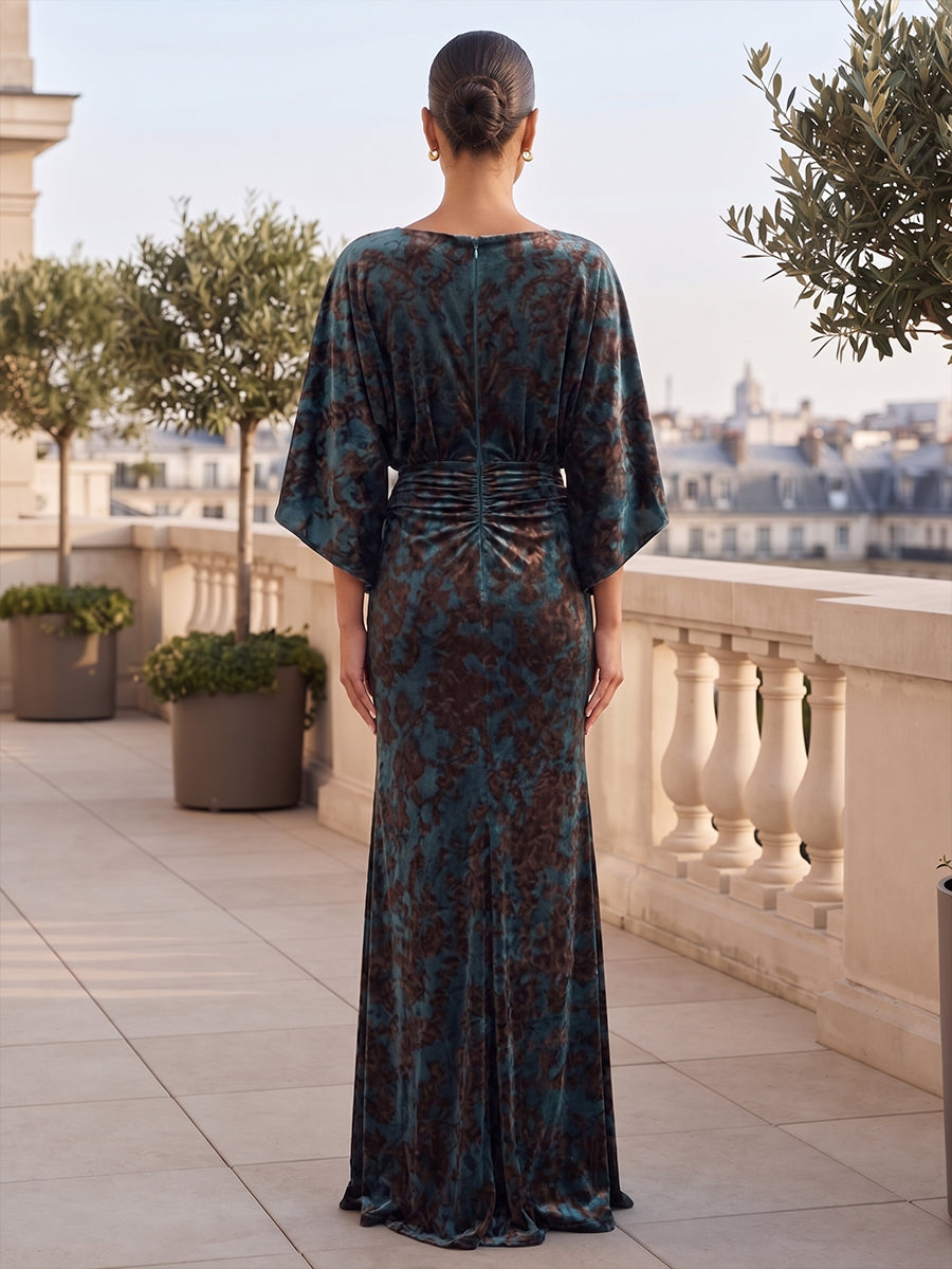 Sheath/Column Scoop Neck Velvet Maxi Mother of the Bride & Groom Dresses with Ruched Waist
