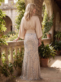 Sheath/Column Lace Appliques Maxi Mother of the Bride & Groom Dresses with Ruched Waist & Satin Bodice