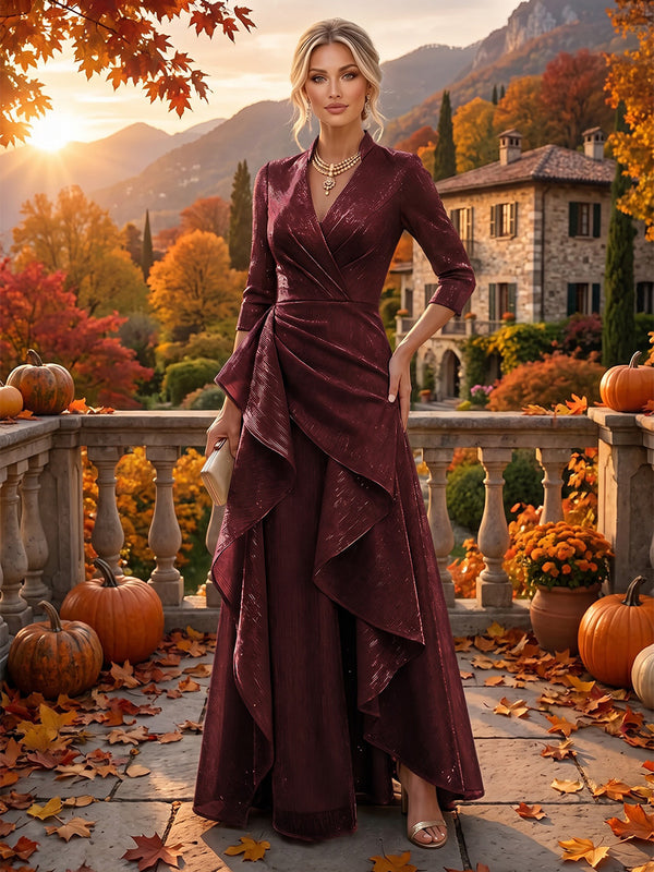 A-Line/Princess V-Neck Glitter Maxi Mother of the Bride & Groom Dresses with Ruffles