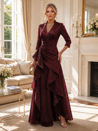 A-Line/Princess V-Neck Glitter Maxi Mother of the Bride & Groom Dresses with Ruffles