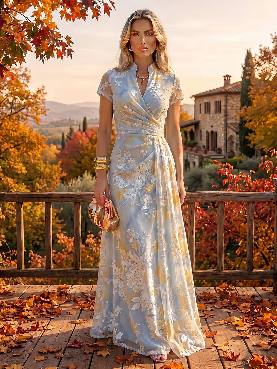 A-Line/Princess V-Neck Jacquard Maxi Mother of the Bride & Groom Dresses with Ruched Waist
