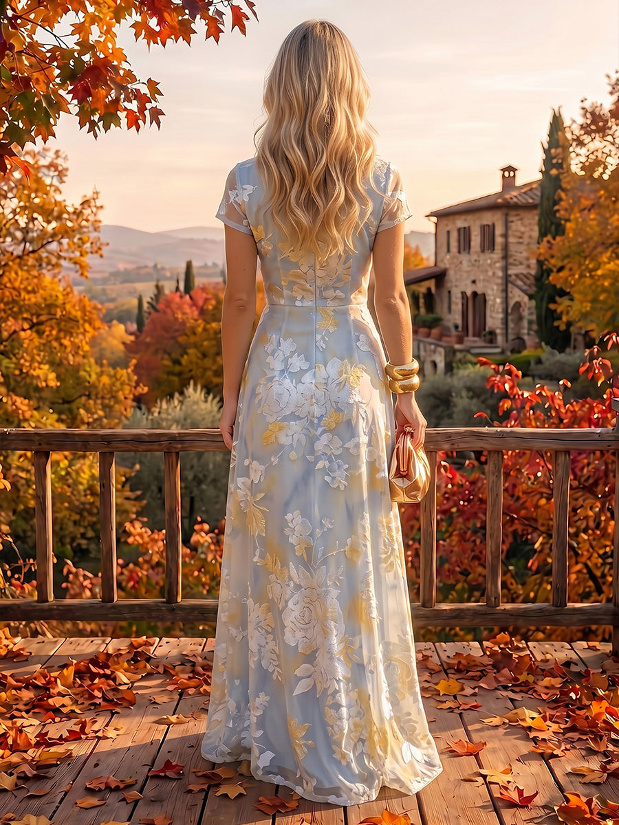 A-Line/Princess V-Neck Jacquard Maxi Mother of the Bride & Groom Dresses with Ruched Waist