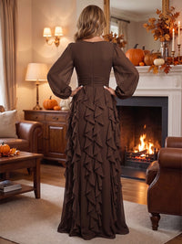 A-Line/Princess Scoop Neck Chiffon Maxi Mother of the Bride & Groom Dresses with Ruffles