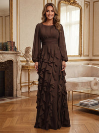 A-Line/Princess Scoop Neck Chiffon Maxi Mother of the Bride & Groom Dresses with Ruffles