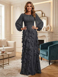 A-Line/Princess Scoop Neck Chiffon Maxi Mother of the Bride & Groom Dresses with Ruffles