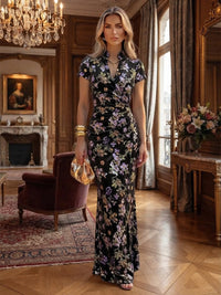 Sheath/Column V-Neck Velvet Maxi Mother of the Bride & Groom Dresses with Ruched Waist