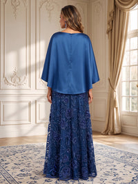 A-Line/Princess Scoop Neck Lace Appliques Floor-Length Mother of the Bride & Groom Dresses with Satin Bodice & Pleats