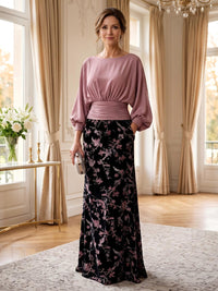Sheath/Column Scoop Neck Velvet Floor-Length Mother of the Bride & Groom Dresses with Ruched Waist & Pockets
