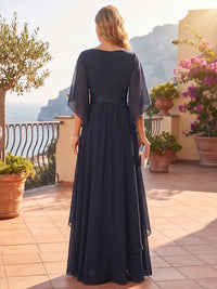 A-Line/Princess V-Neck Chiffon Floor-Length Mother of the Bride & Groom Dresses with Lace Appliques & Pleats
