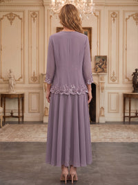 A-Line/Princess V-Neck Chiffon Floor-Length Mother of the Bride & Groom Dresses with Bolero Jacket, Sequin, Pleats & Lace Appliques