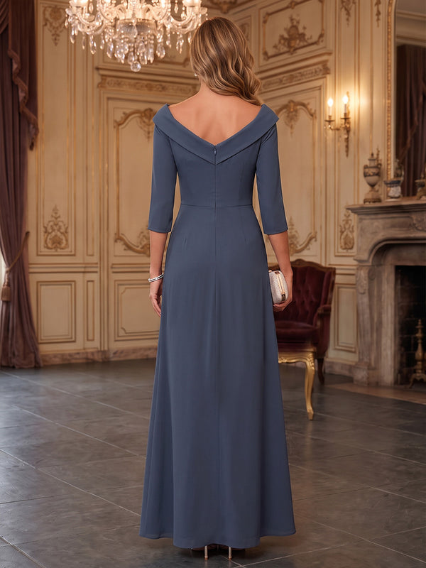 A-Line/Princess V-Neck Chiffon Floor-Length Mother of the Bride & Groom Dresses with Lace Appliques, Sequin & Ruffles