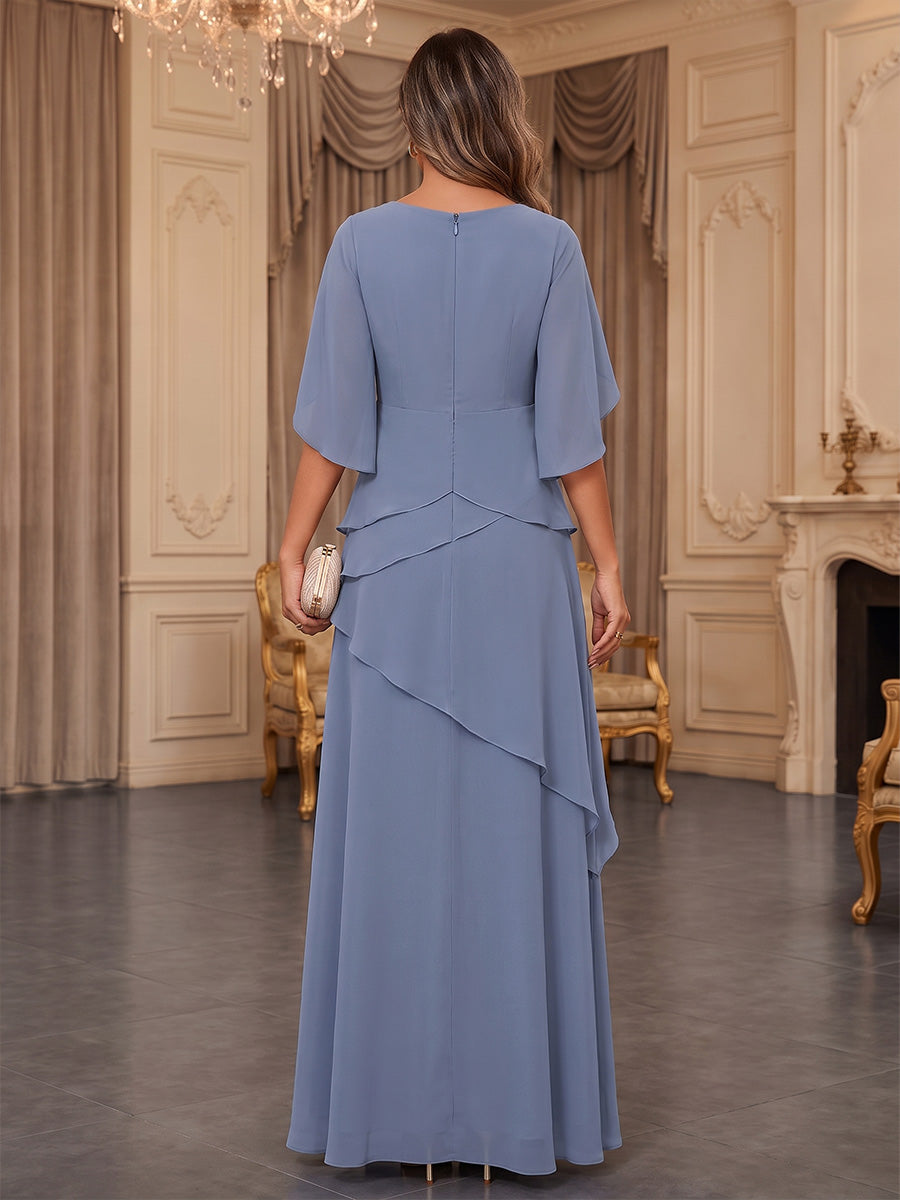 A-Line/Princess Scoop Neck Chiffon Floor-Length Mother of the Bride & Groom Dresses with Tiered Layers & Ruffles