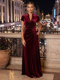 A-Line/Princess V-Neck Velvet Floor-Length Mother of the Bride & Groom Dresses with Ruched Waist